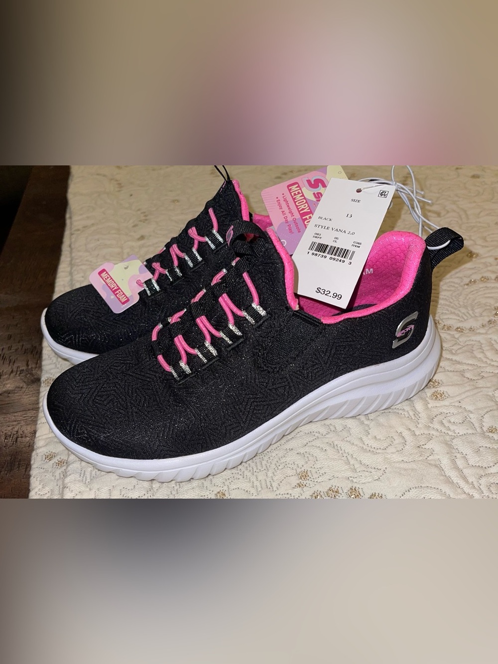 Skechers Sport Vana girls 13 slip on black pink NWT - Picture 7 of 7